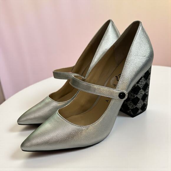 Katy Perry The June Silver Pointed Toe Mary Jane Glitter Block Heels Women's 7.5 - Picture 1 of 13